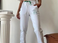 Pantaloni albi cu imprimeu cusut TEDDY- cod HP4015